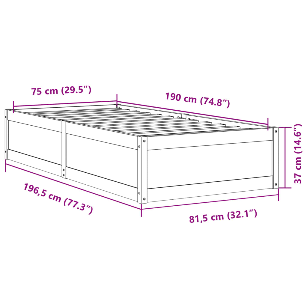 Solid Pine Wood Bed Frame 75x190 cm – Small Single, No Mattress