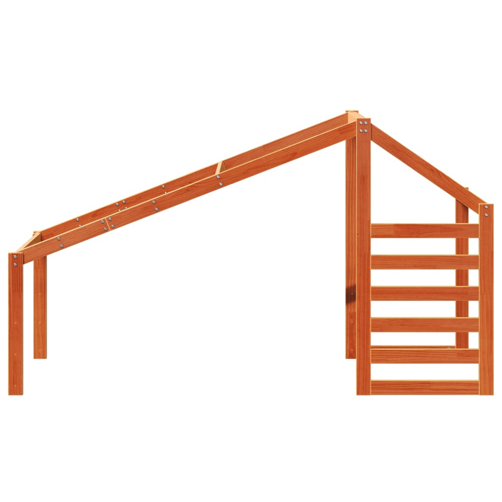 Solid Pine Kids' Bed with Roof - Wax Brown, 198x87x113 cm