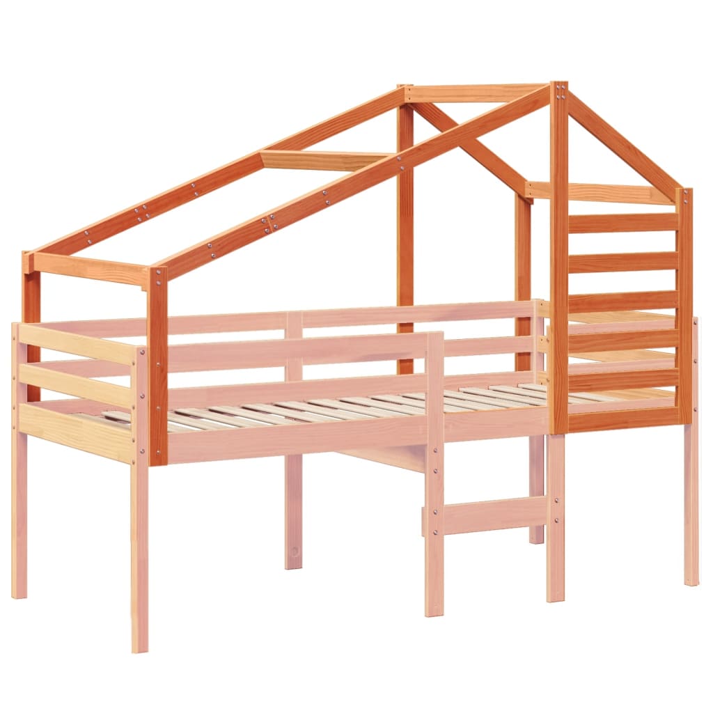Solid Wood Kids' Bed with Roof, Wax Brown, 188x97x113 cm