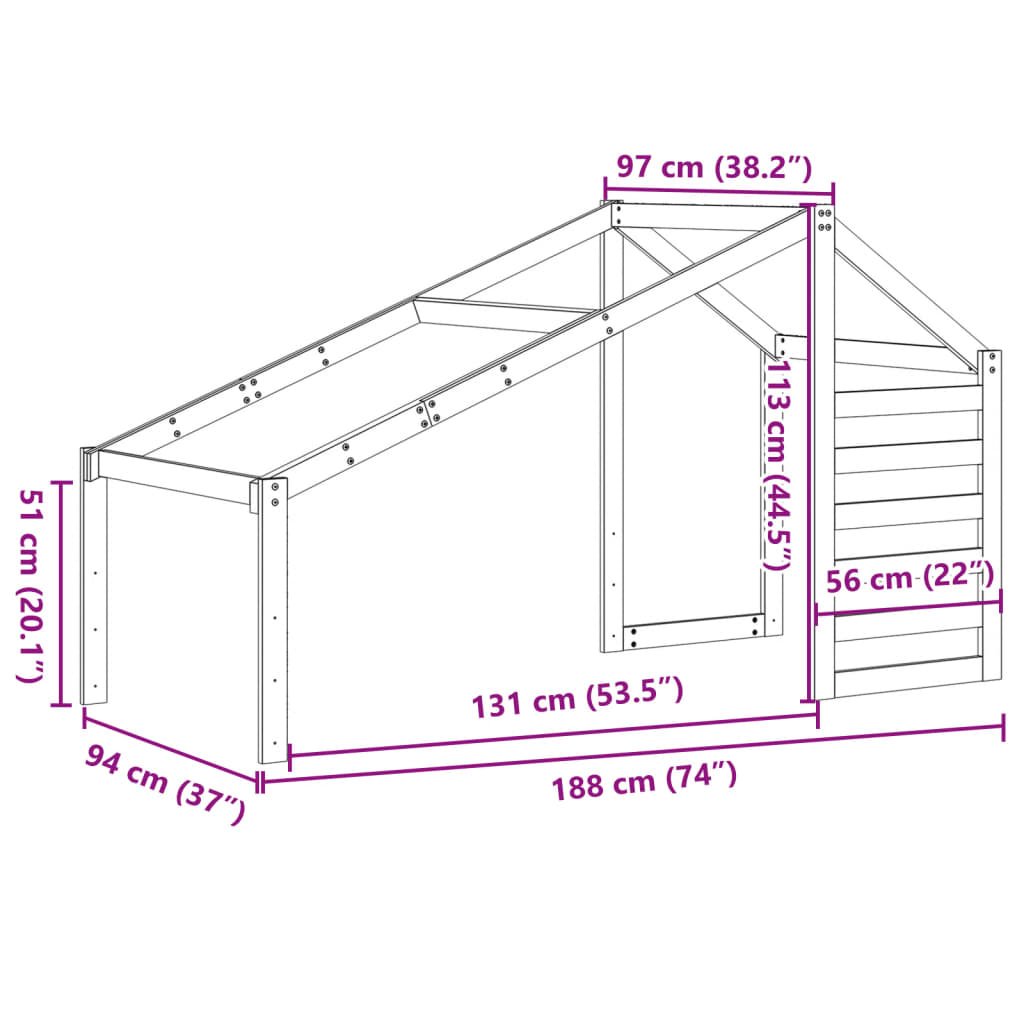 Solid Wood Kids' Bed with Roof, Wax Brown, 188x97x113 cm