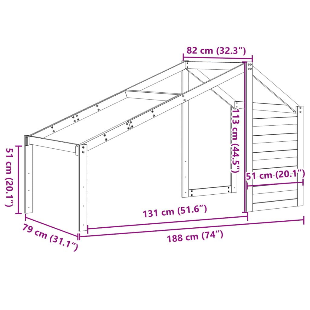 Solid Pine Kids' Bed Roof in Wax Brown - 188x82x113 cm