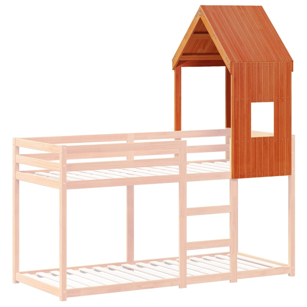 Solid Pine Kids' Bed with Roof - Wax Brown, 60x99x139.5cm
