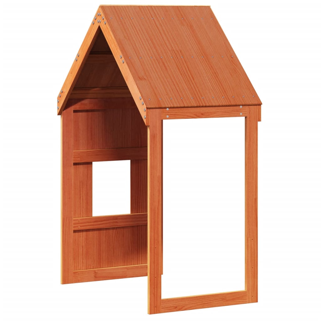 Solid Pine Kids' Bed with Roof - Wax Brown, 60x99x139.5cm