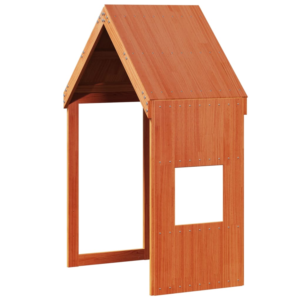 Kids' Solid Pine Bed with Roof, Wax Brown, 55x99x139.5 cm