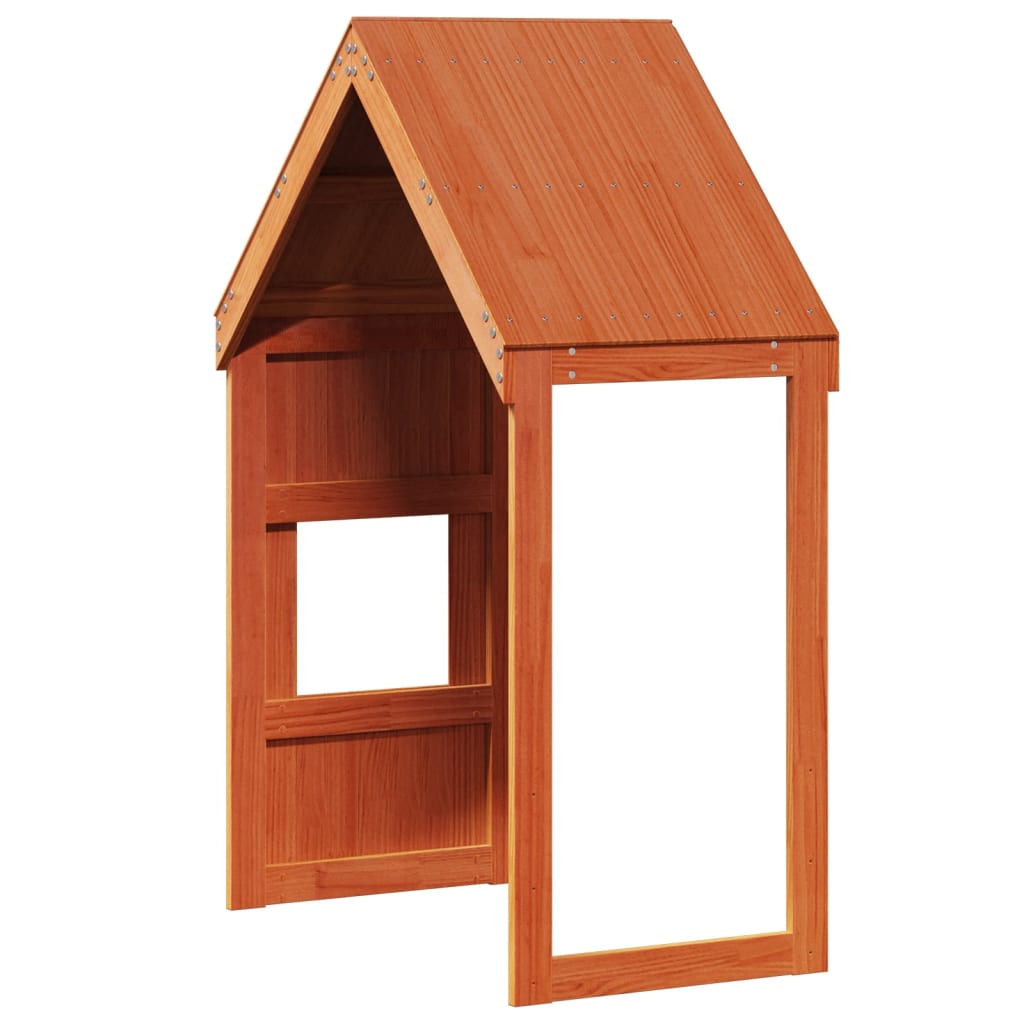 Kids' Solid Pine Bed with Roof, Wax Brown, 55x99x139.5 cm