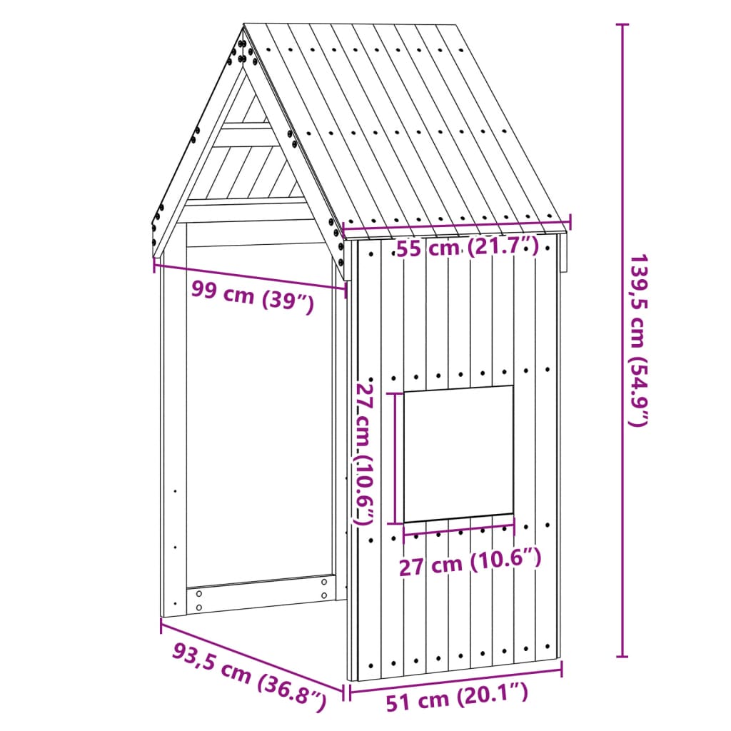 Kids' Solid Pine Bed with Roof, Wax Brown, 55x99x139.5 cm