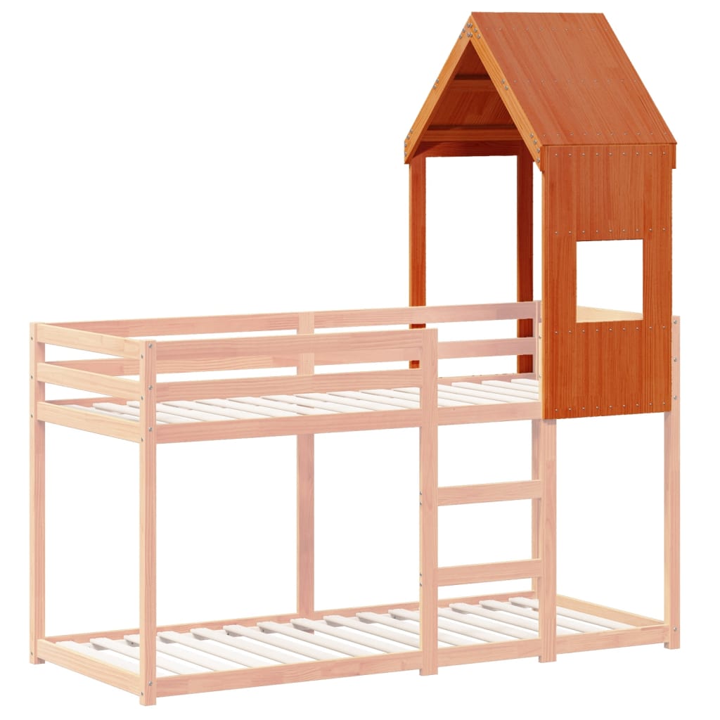 Solid Pine Kids' Bed with Roof, Wax Brown, 55x84x132 cm