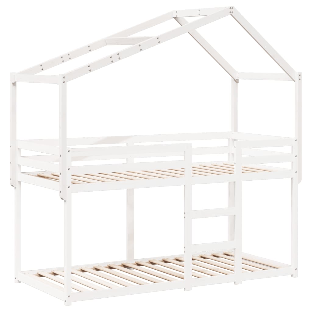 Solid Pine Kids' Bed with Roof, White, 213x95.5x144.5 cm