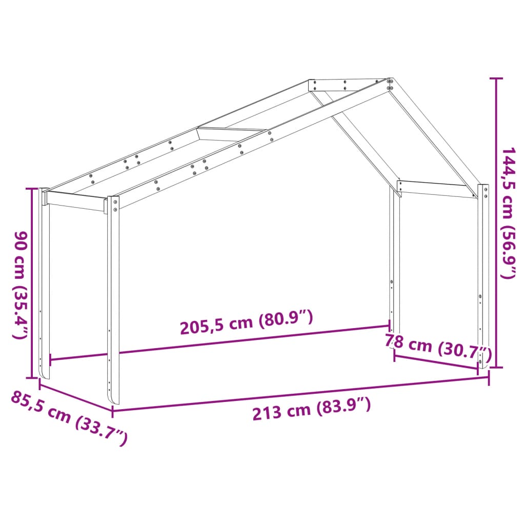 Solid Pine Kids' Bed with Roof, 213x85.5x144.5 cm - Fun & Safe Design