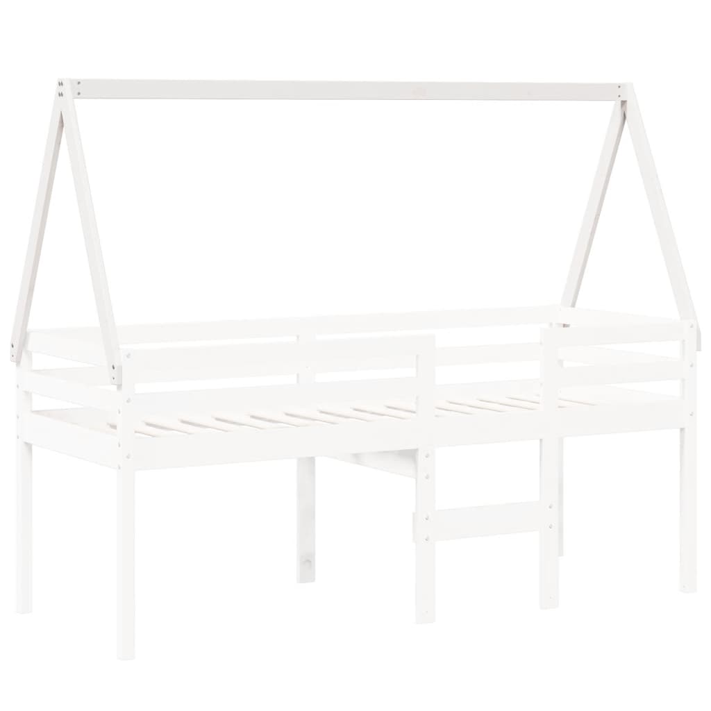Solid Pine Kids' Bed with Roof, White 209x95.5x88 cm