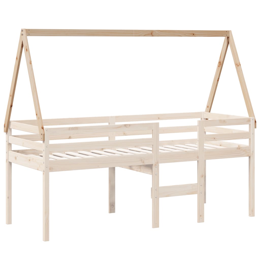 Solid Pine Kids' Bed with Roof - 209x85.5x88 cm - White Finish