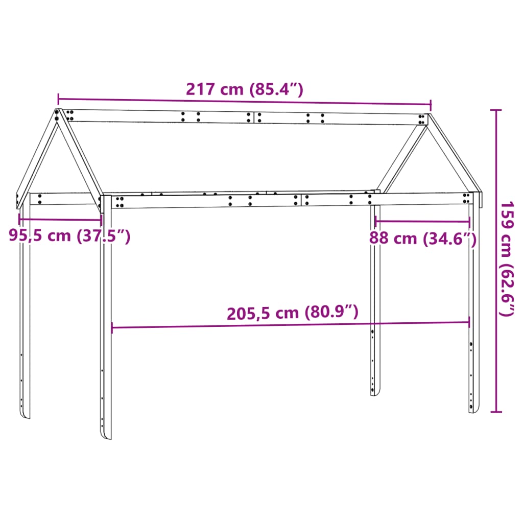 Solid Pine Kids' Bed with Roof, 217x95.5x159 cm