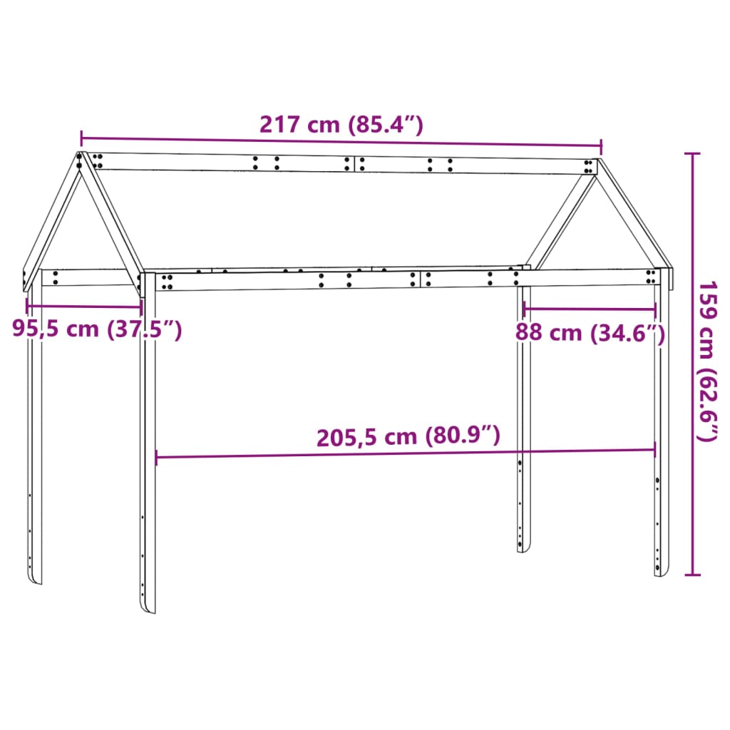 Solid Pine Wood Kids' Bed with Roof - White, 217x95.5x159 cm
