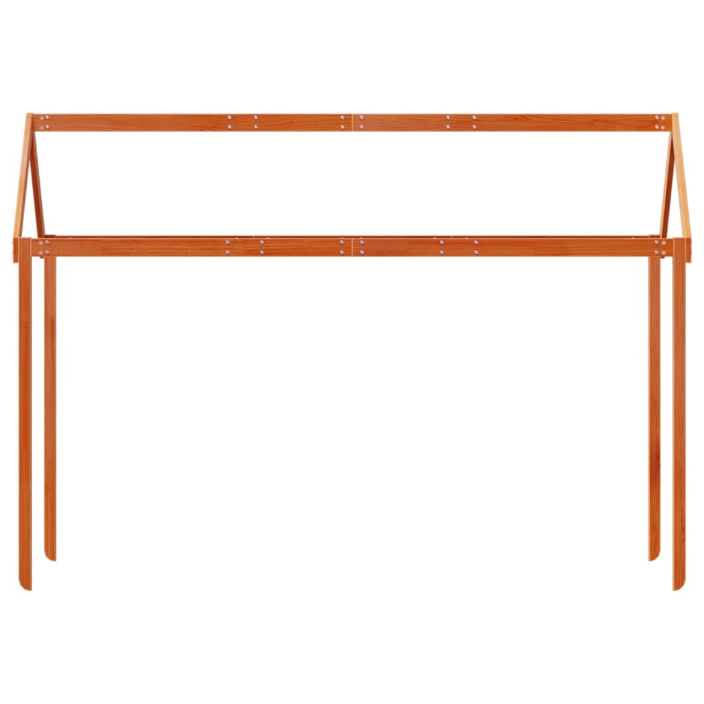 Solid Wood Pine Kids' Bed with Roof - Wax Brown, 217x96x159 cm