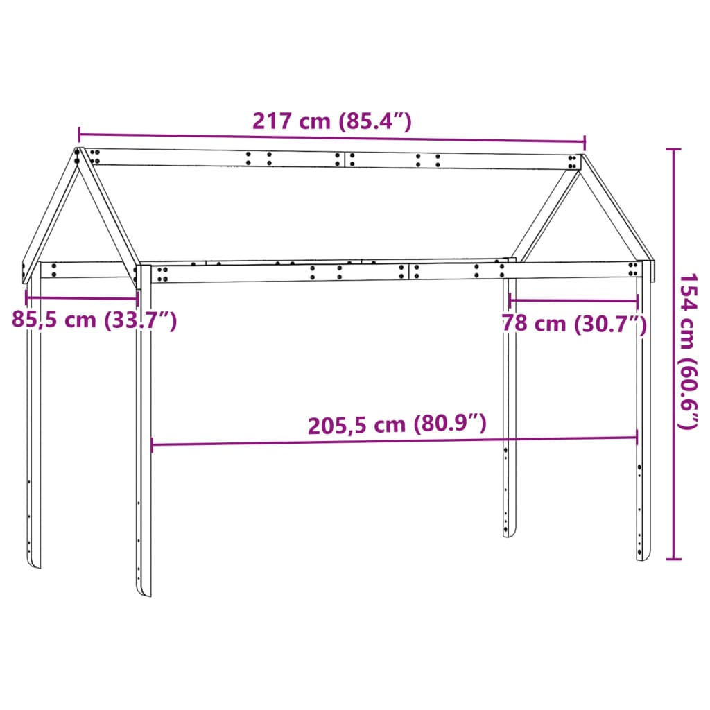 Solid Pine Kids' Bed with Roof, 217x85.5x154 cm, Natural Wood Finish