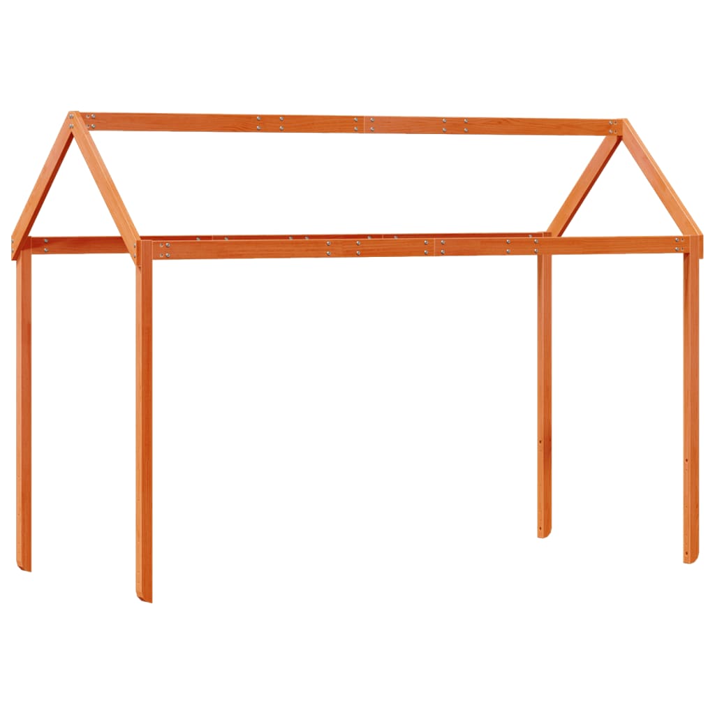 Solid Wood Pine Kids' Bed with Roof - Wax Brown, 207x80.5x151.5 cm