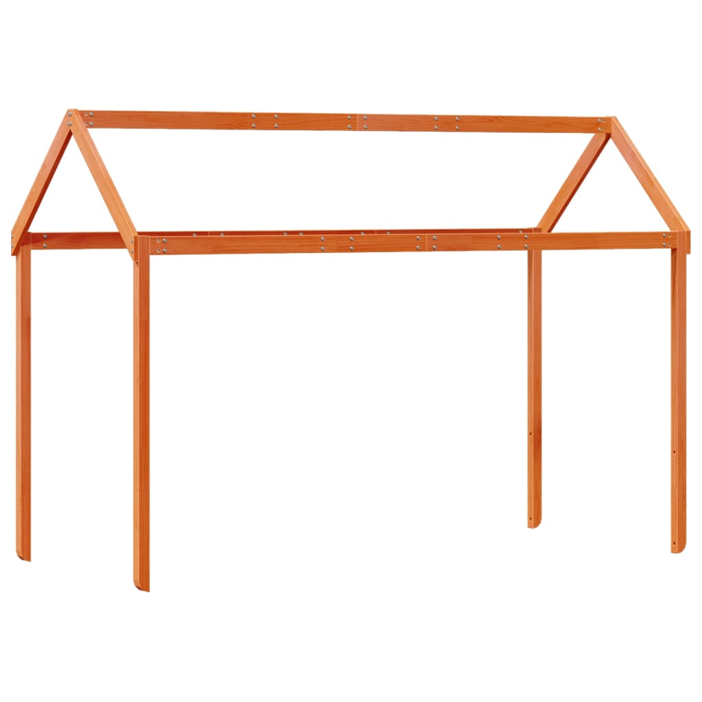 Solid Wood Pine Kids' Bed with Roof - Wax Brown, 207x80.5x151.5 cm