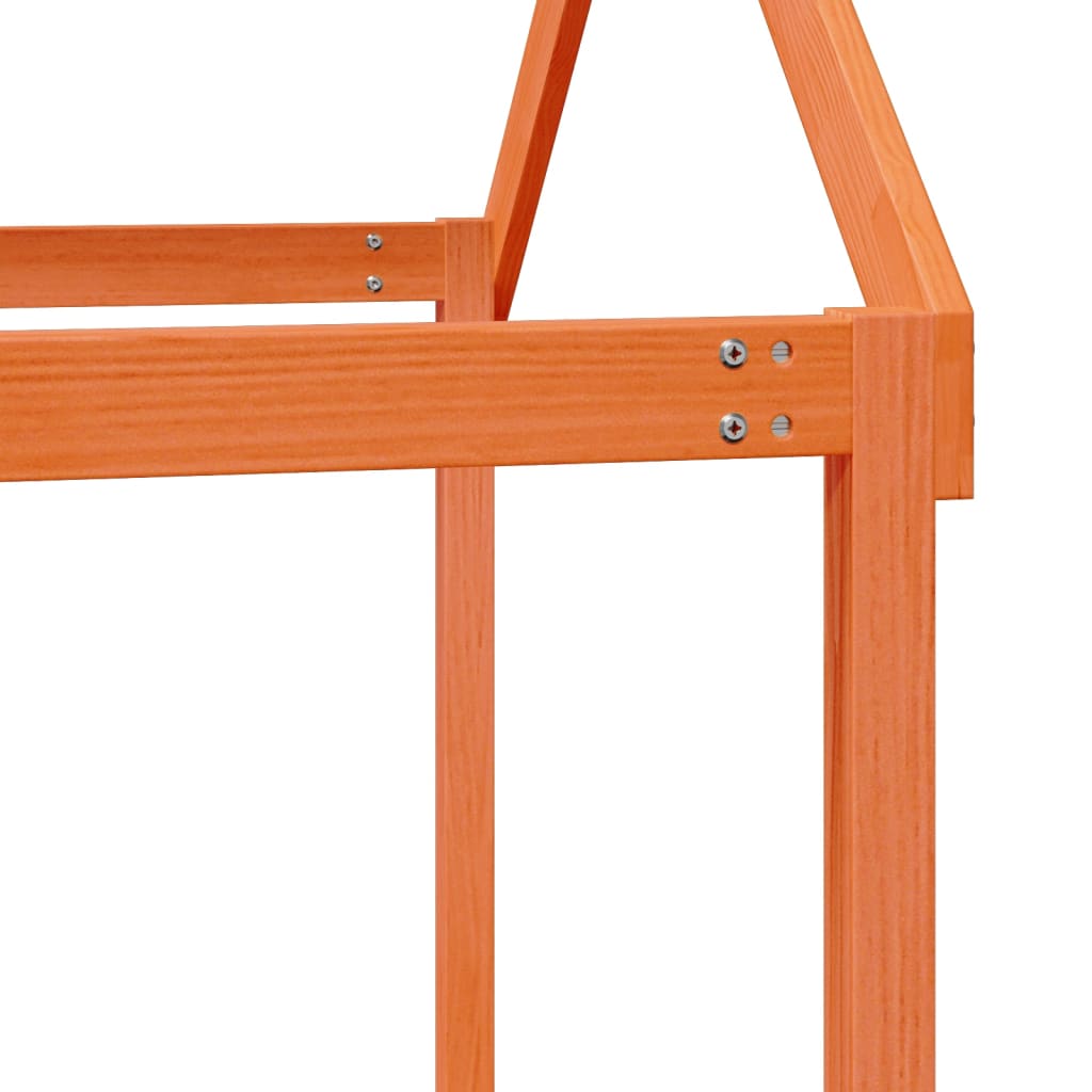 Solid Wood Pine Kids' Bed with Roof - Wax Brown, 207x80.5x151.5 cm