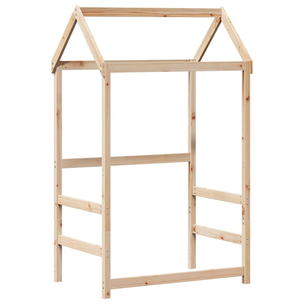 Solid Pine Kids' Bed with Roof, 118x70x176.5 cm – Natural Wood