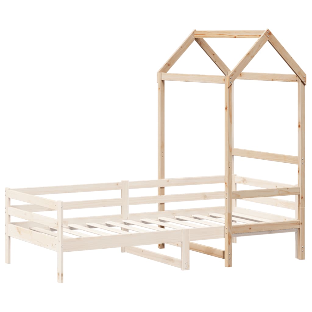 Solid Pine Kids' Bed with Roof, 118x70x176.5 cm – Natural Wood
