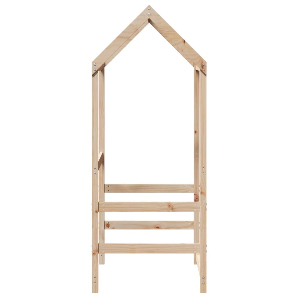 Solid Pine Kids' Bed with Roof, 118x70x176.5 cm – Natural Wood