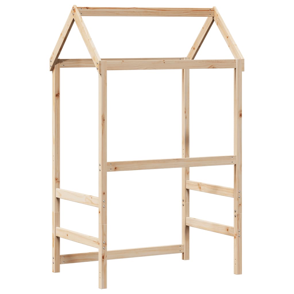 Solid Pine Kids' Bed with Roof, 118x70x176.5 cm – Natural Wood
