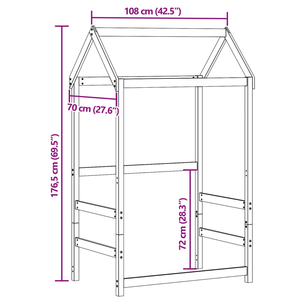 Solid Pine Kids' Bed with Roof - 108x70x176.5 cm