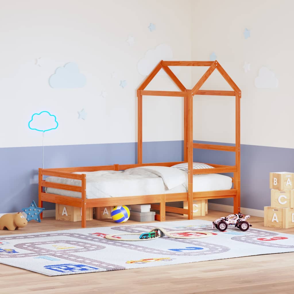 Kids' Solid Pine Bed with Roof - Wax Brown, 108x70x176.5 cm
