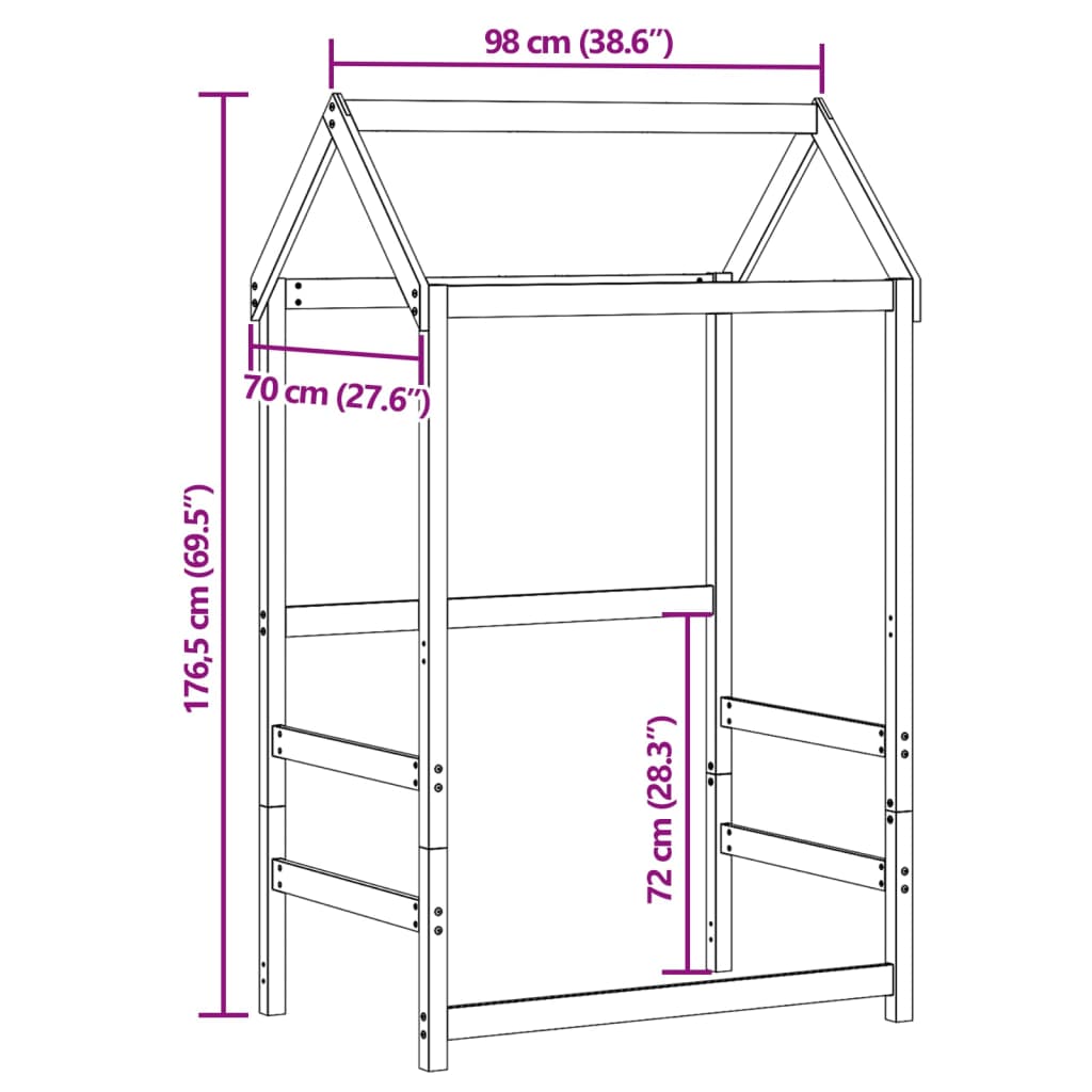 Solid Pine Kids' Bed Roof 98x70x176.5 cm - Cozy Playful Design