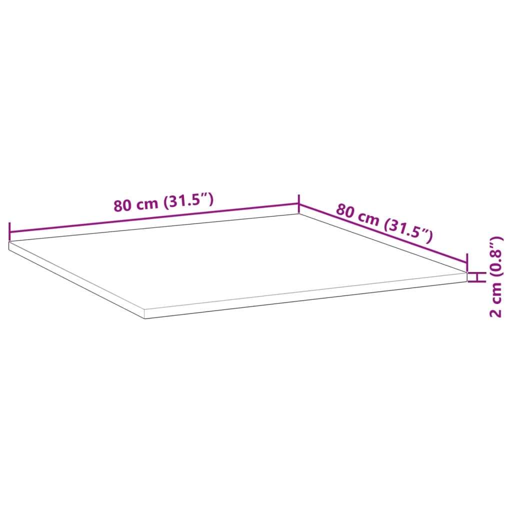 Solid Acacia Wood Table Top, Square 80x80x2 cm