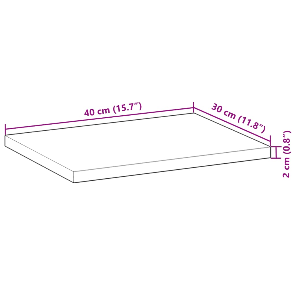 Solid Acacia Wood Table Top 40x30x2 cm - Rectangular Elegance
