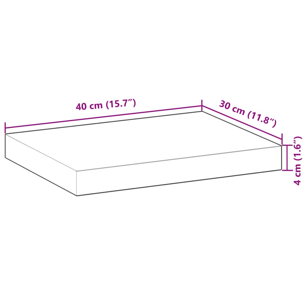 Solid Acacia Wood Rectangular Table Top 40x30x4 cm