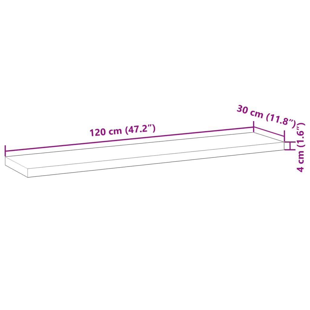 Solid Acacia Wood Table Top, Rectangular, 120x30x4 cm