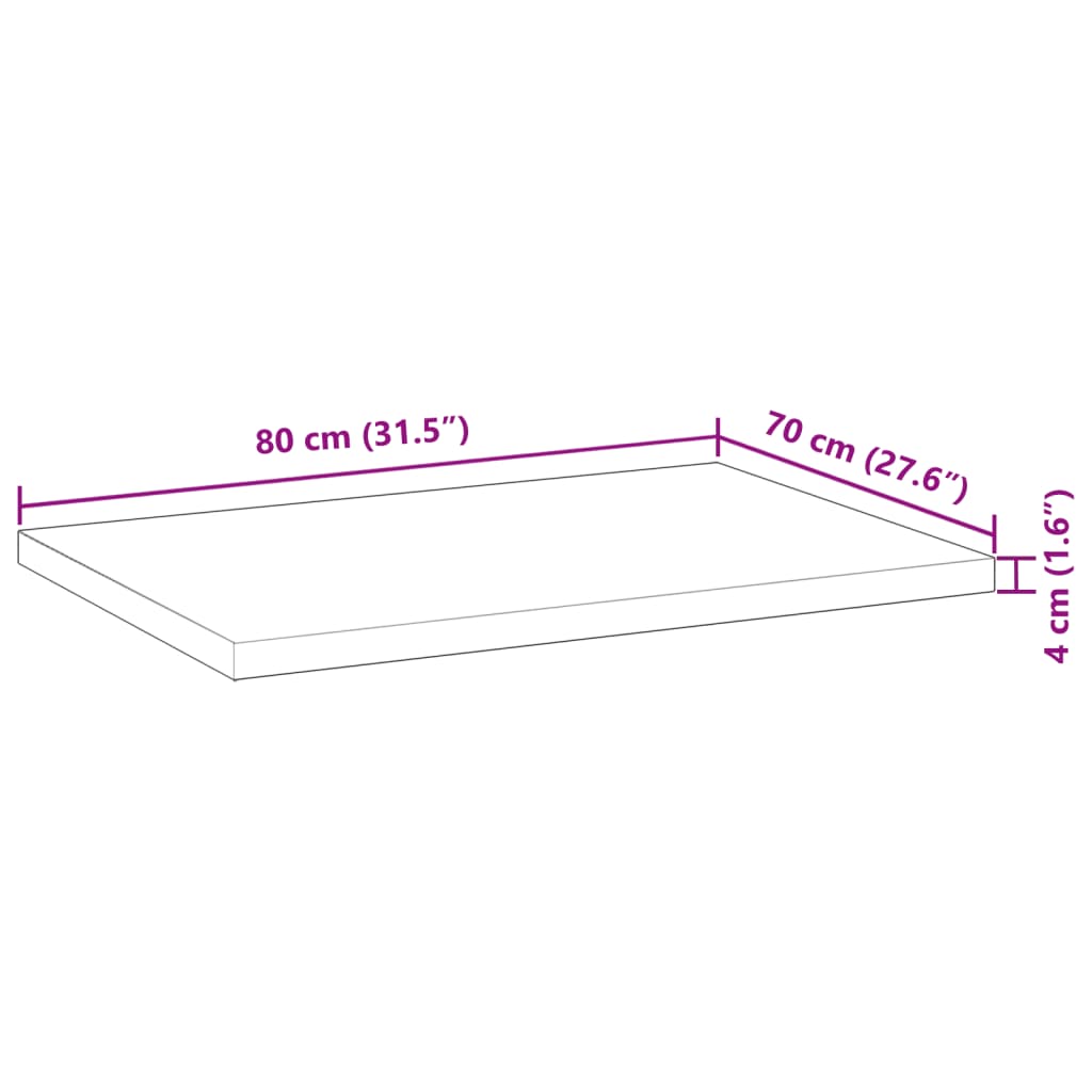 Solid Acacia Wood Table Top, Rectangular 80x70x4 cm