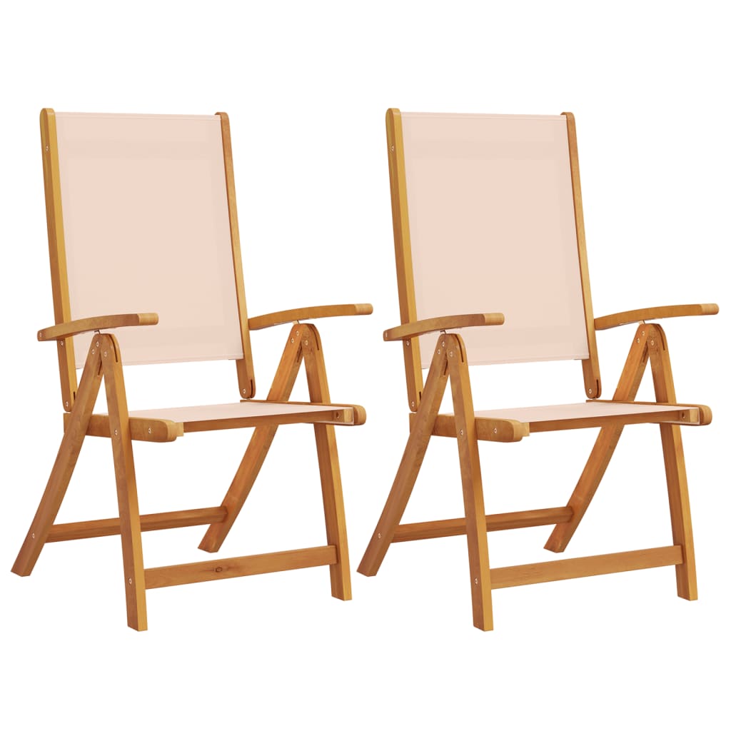 Folding Garden Chairs Set, 2 pcs, Acacia Wood & Textilene Fabric