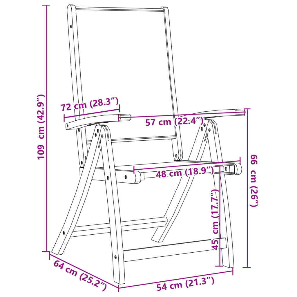 Folding Garden Chairs Set, 2 pcs, Acacia Wood & Textilene Fabric
