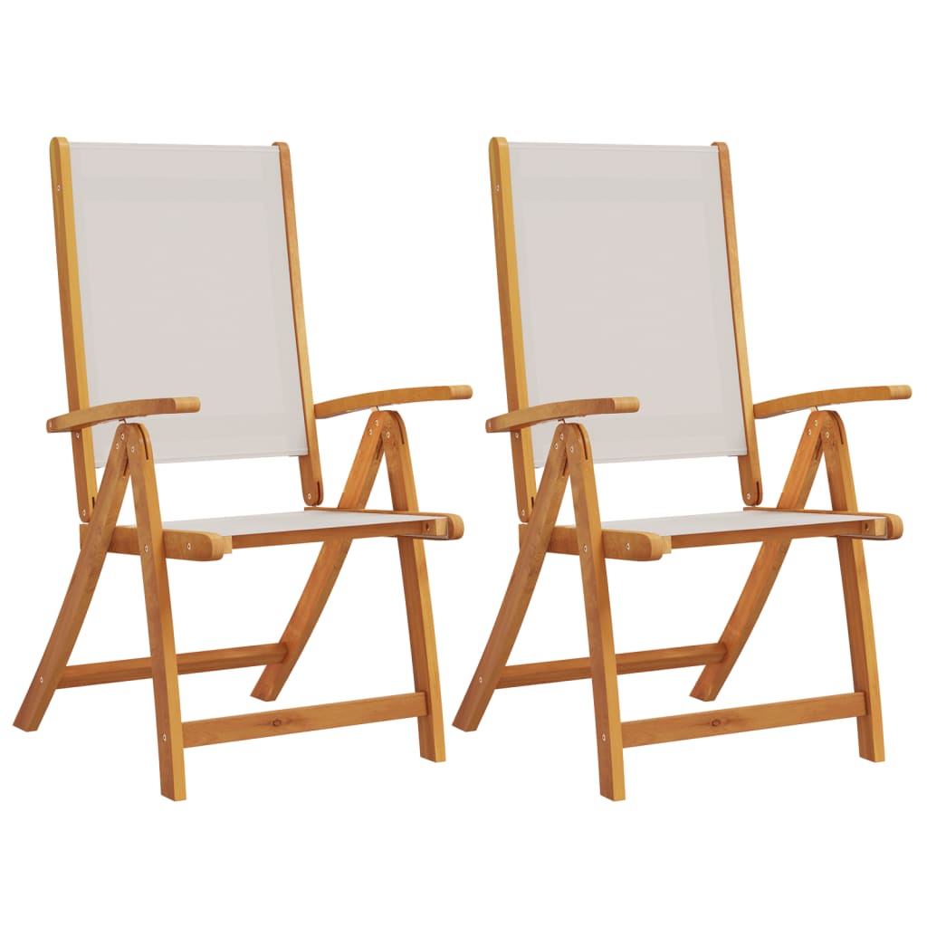 Stylish Folding Garden Chairs Set, Solid Acacia & Textilene, 2 Pcs