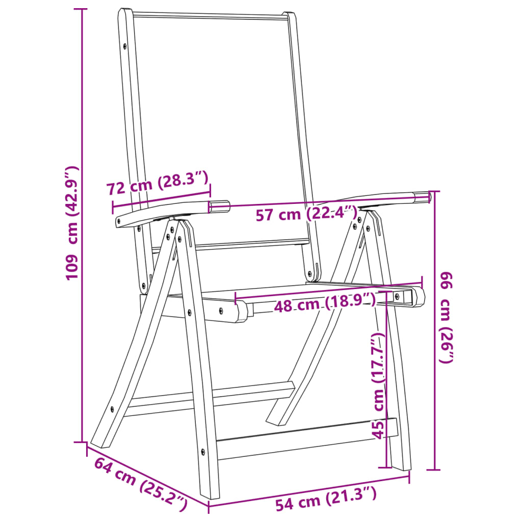 Stylish Folding Garden Chairs Set, Solid Acacia & Textilene, 2 Pcs