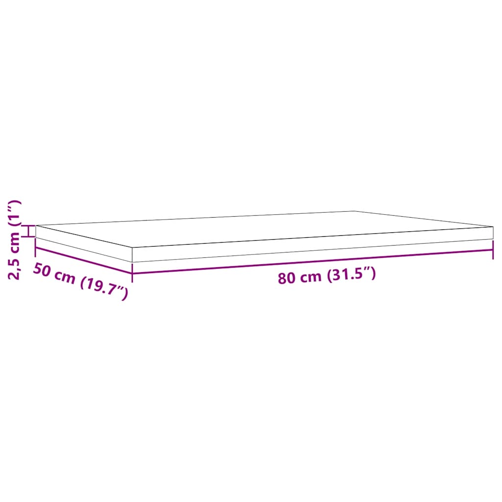 Solid Pine Wood Rectangular Tabletop 80x50x2.5cm