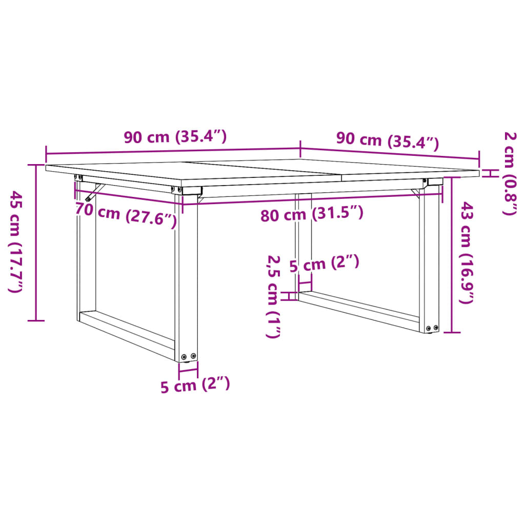 Solid Pine & Steel Coffee Table O-Frame 90x90x45 cm