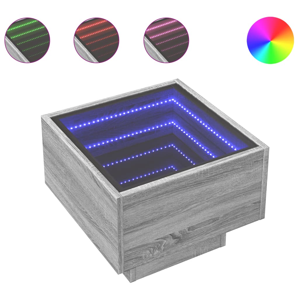 Side Table with LED Grey Sonoma 40x40x30 cm Engineered Wood