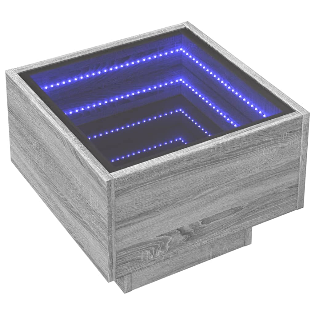 Side Table with LED Grey Sonoma 40x40x30 cm Engineered Wood