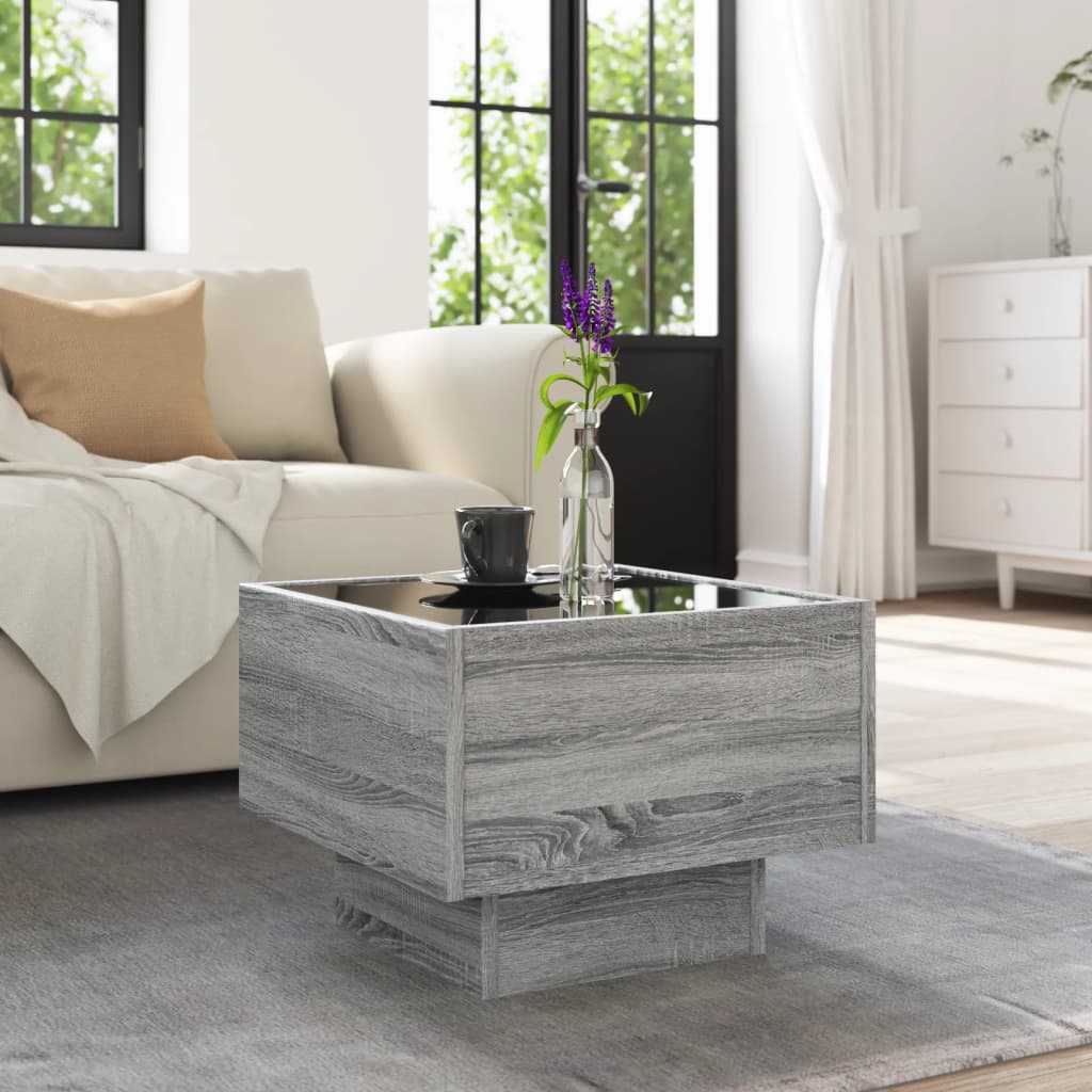 Side Table with LED Grey Sonoma 40x40x30 cm Engineered Wood