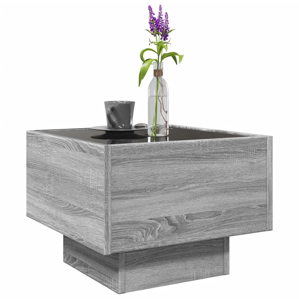 Side Table with LED Grey Sonoma 40x40x30 cm Engineered Wood