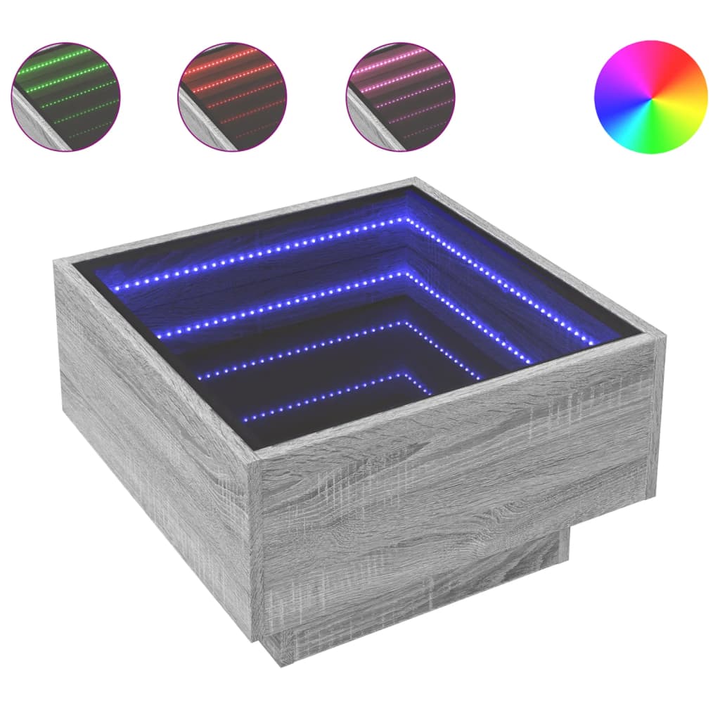 Coffee Table with LED Grey Sonoma 50x50x30 cm Engineered Wood