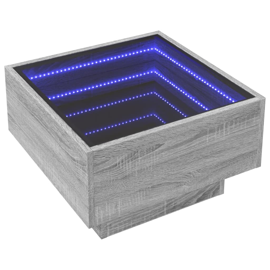 Coffee Table with LED Grey Sonoma 50x50x30 cm Engineered Wood
