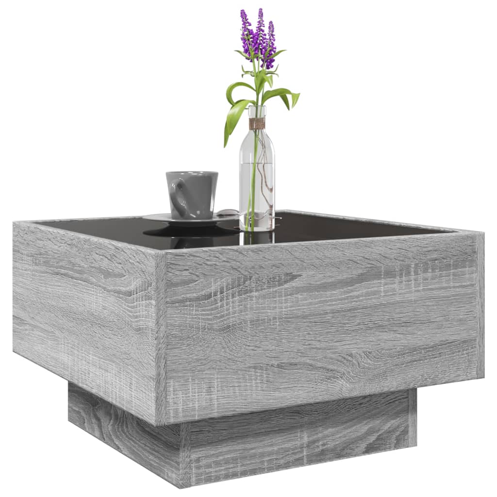 Coffee Table with LED Grey Sonoma 50x50x30 cm Engineered Wood