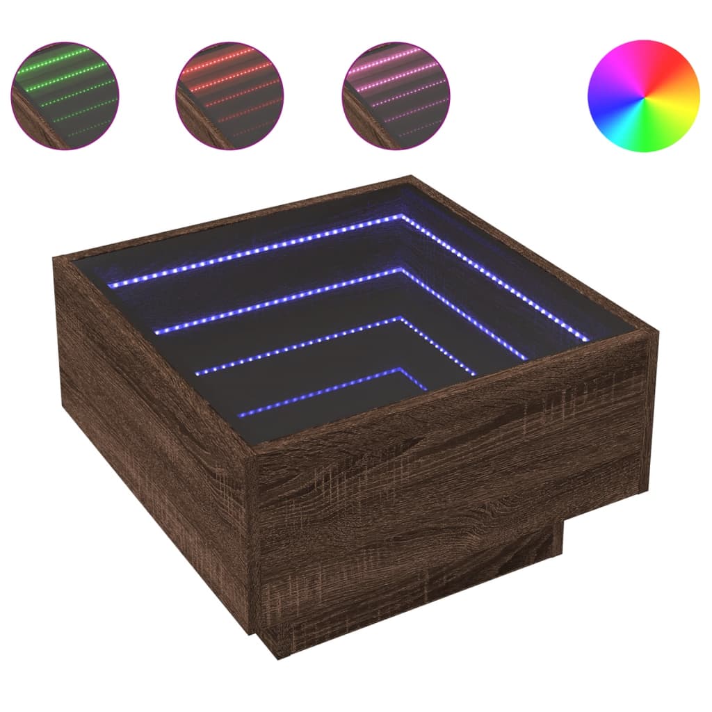 Coffee Table with LED Brown Oak 50x50x30 cm Engineered Wood