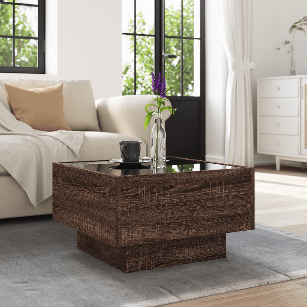 Coffee Table with LED Brown Oak 50x50x30 cm Engineered Wood