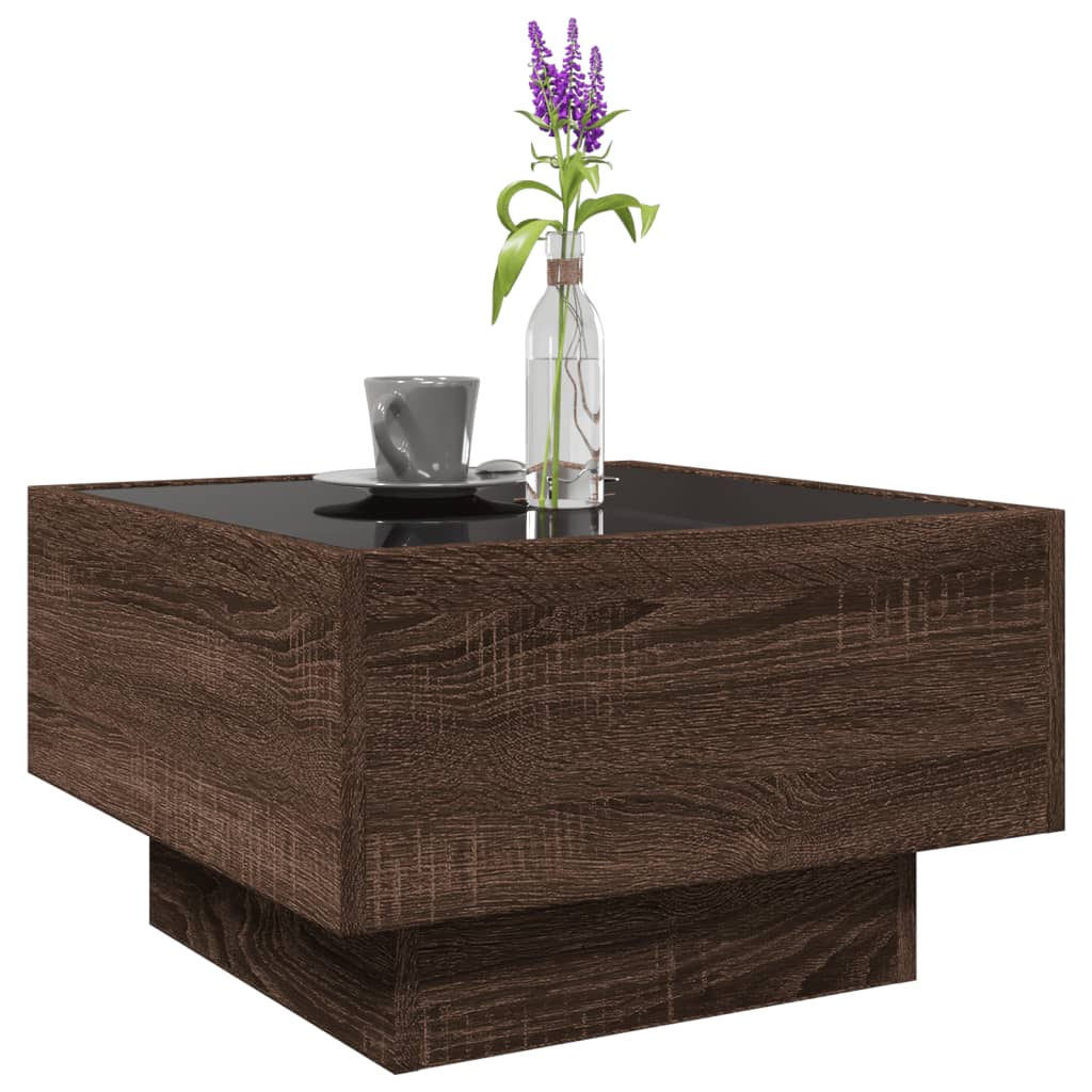 Coffee Table with LED Brown Oak 50x50x30 cm Engineered Wood